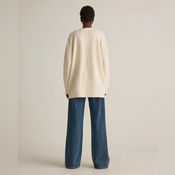 QUINCE Mongolian Cashmere Oversized Boyfriend Cardigan Sweater Heather Ivory - Picture 3 of 9